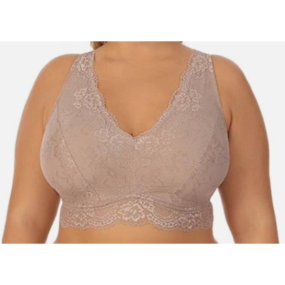 2‎ New DreamFit Unlined Lace Bralette Apricot & Pebble Gry 4X DF81001X